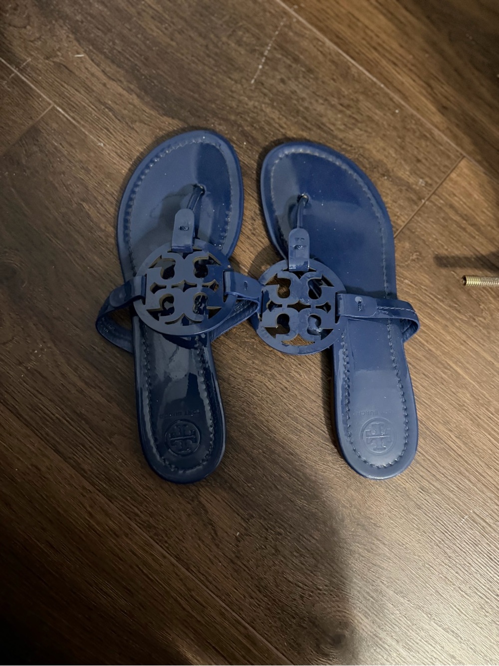 Tory Burch Navy Patent Flip Flops
